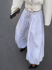 Casual Drawstring High Waist Loose Cuffed Pants
