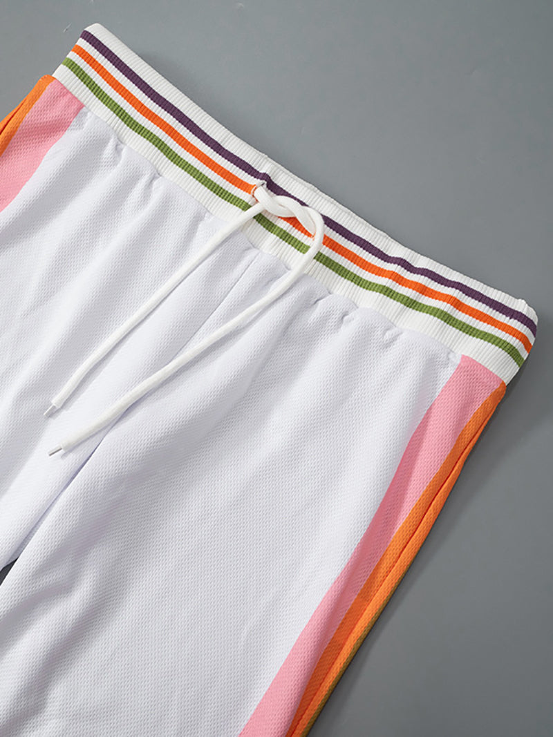 Colorblock Striped Zipper Cropped Pant Sets