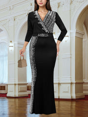 Elegant V-neck Rhinestone Nightclub Party Dress