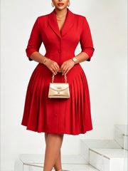 Pleated Collared Plus Size Midi Dress