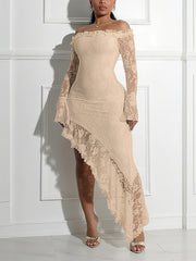 Sexy Off Shoulder Long Sleeve Lace Patchwork Irregular Dress