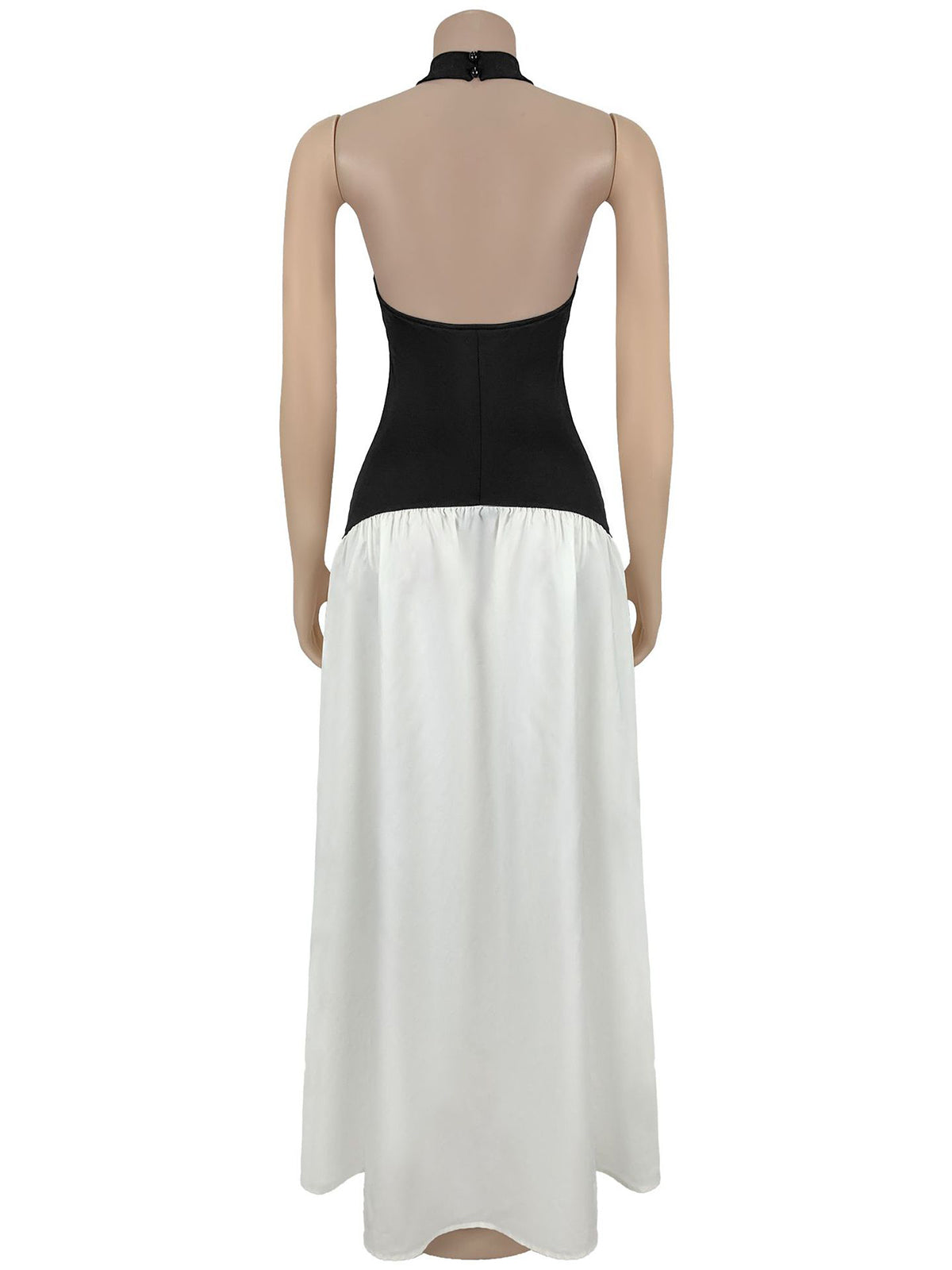 Elegant Halter Contrast Backless Maxi Dress