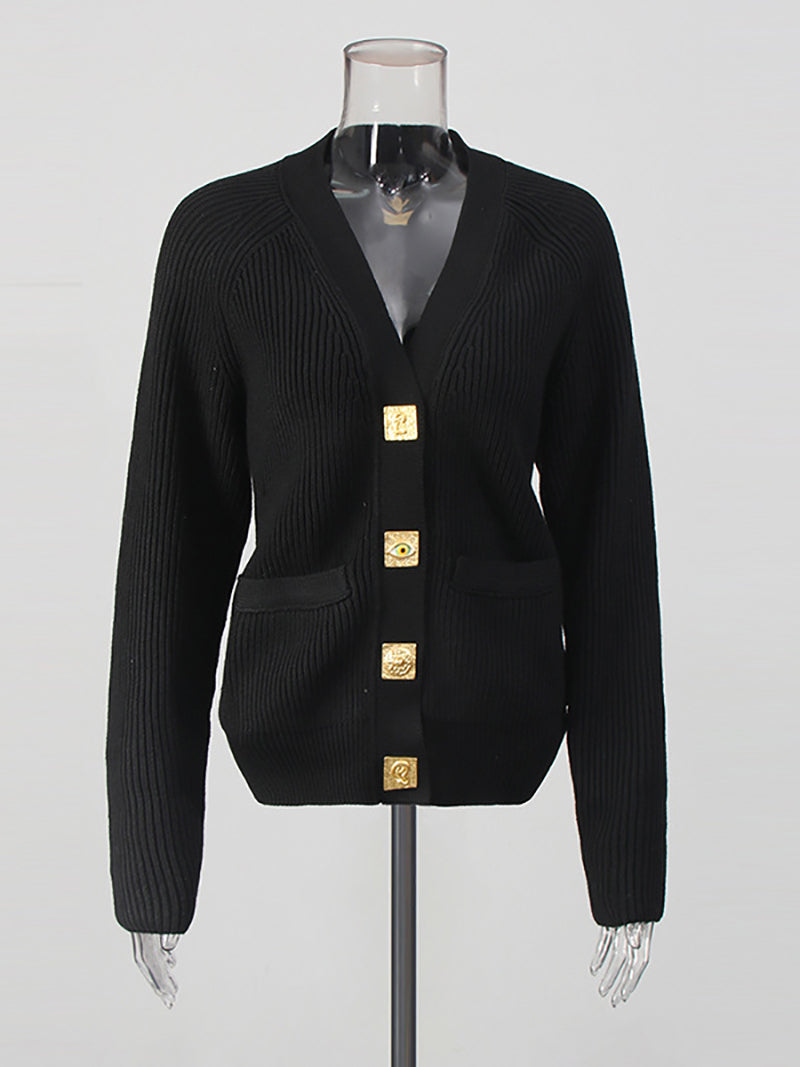 V Neck Single Breasted Casual Cardigan Sweater