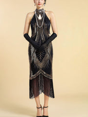 1920s Sequin Fringe Evening Flapper Dress