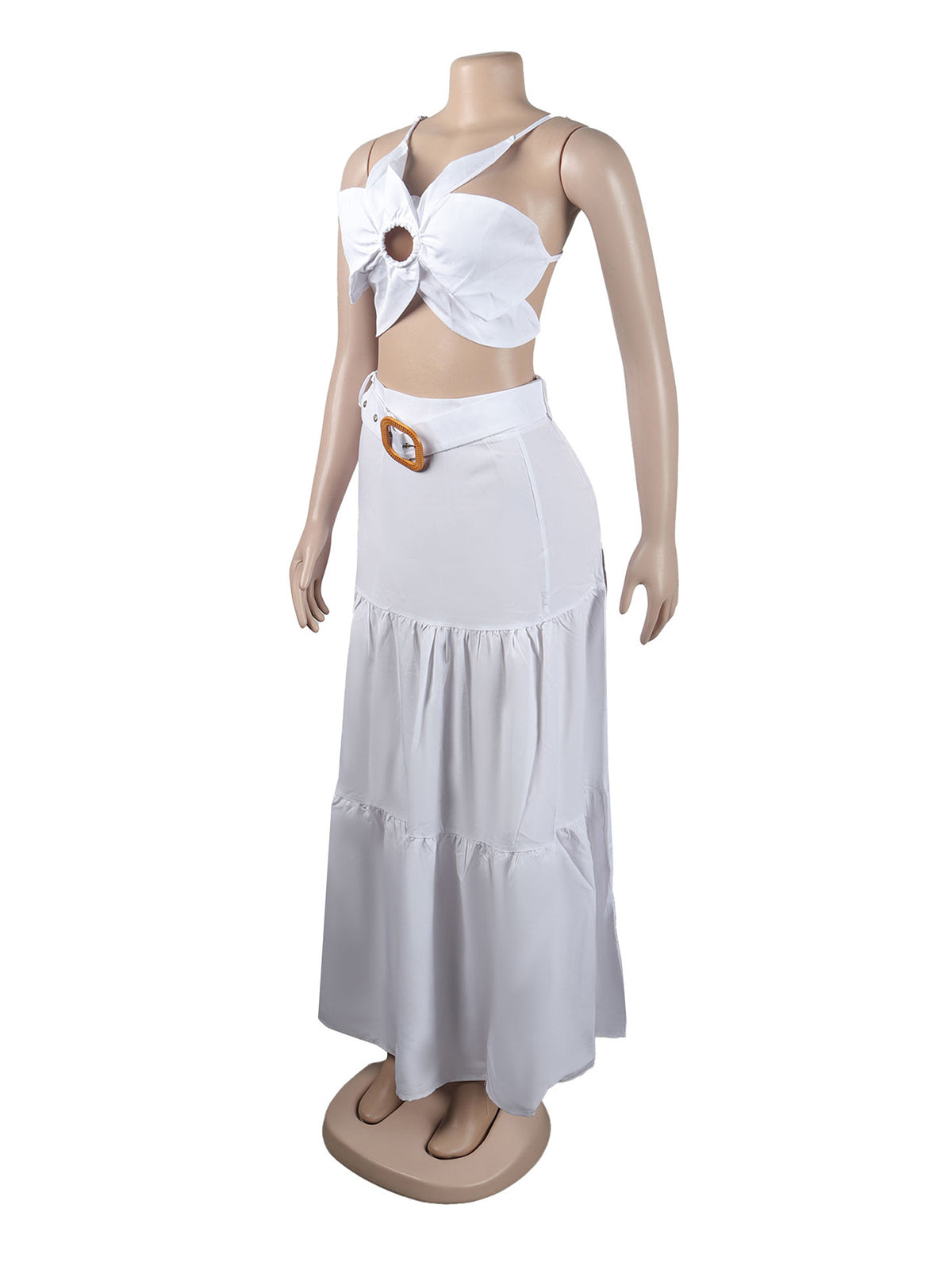 Flower Shape Tie-Up Tiered Maxi Skirt Matching Set