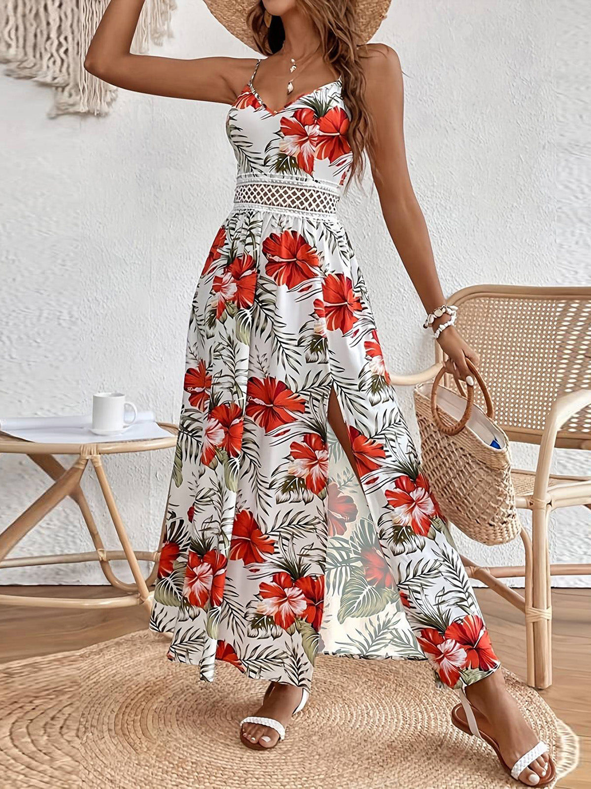 Sexy Floral Print Spaghetti Strap Dress