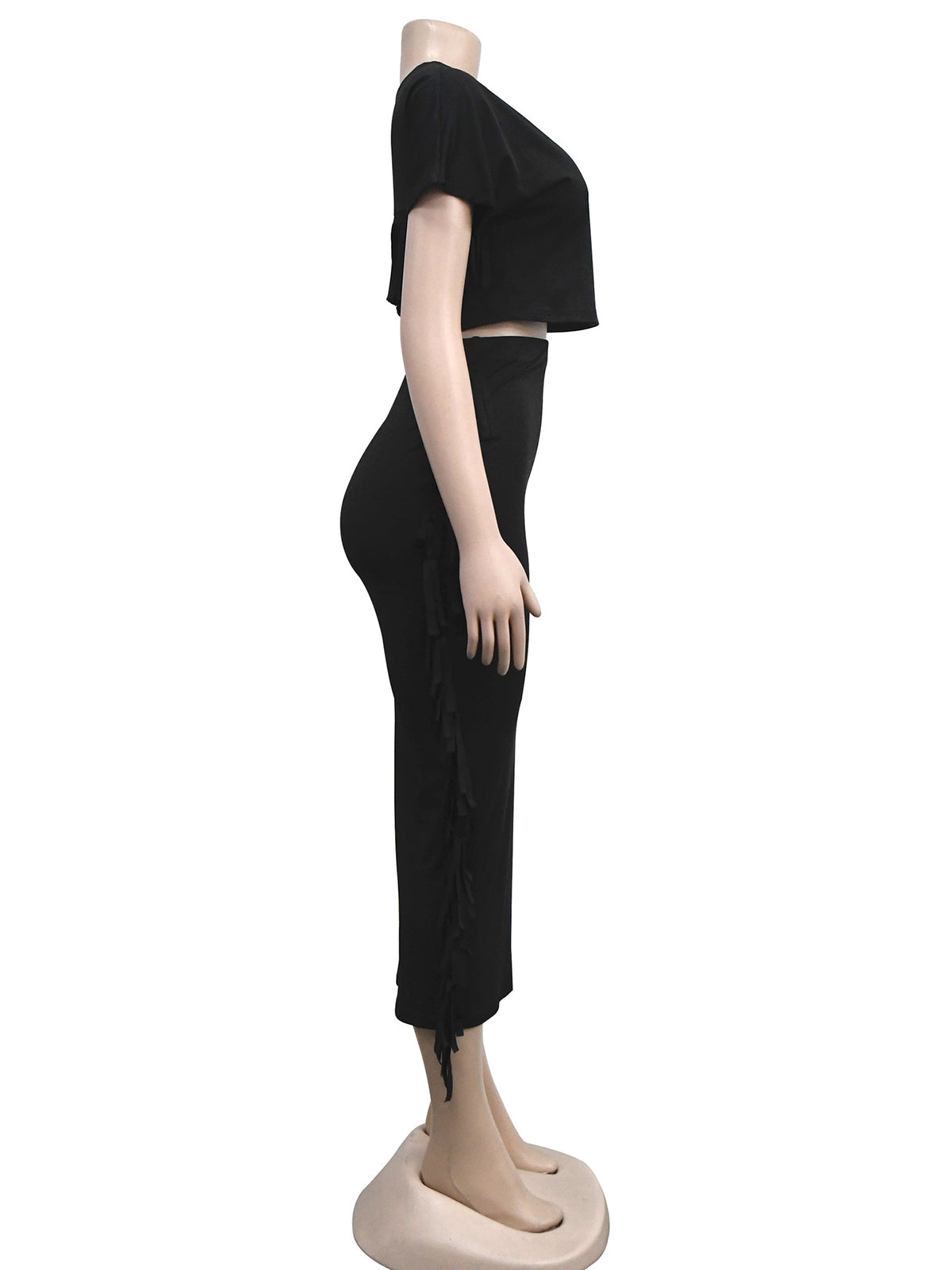 Round Neck Crop Top Tassels Skirts Casual Set