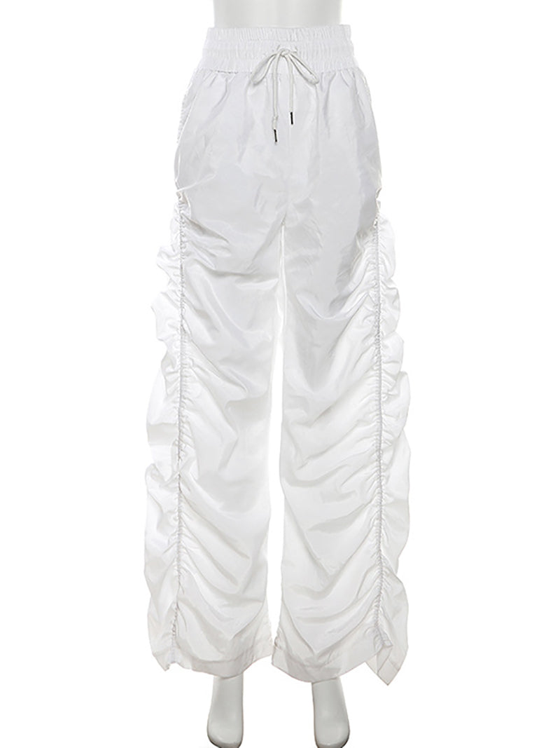 High Waist Drawstring Pleat Casual Pants Trousers