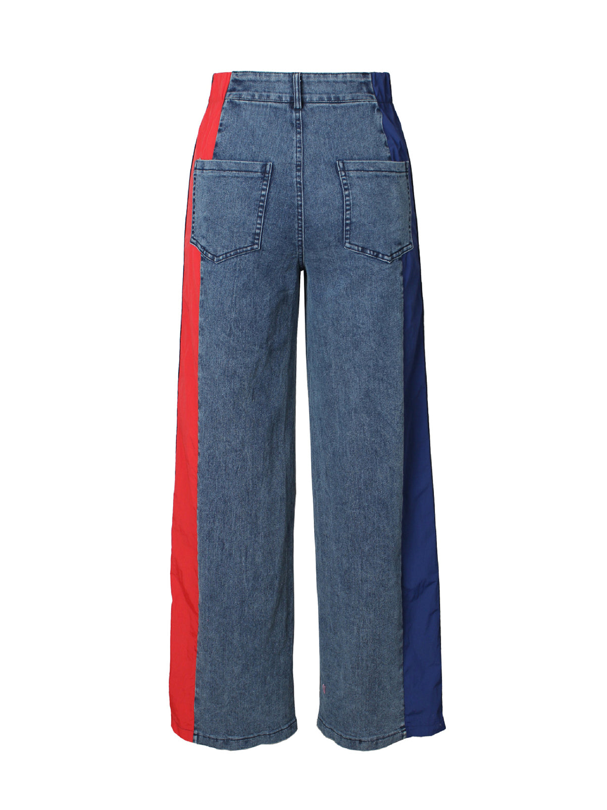 Two-Tone High Waist Striped Side Panels Straight Jeans