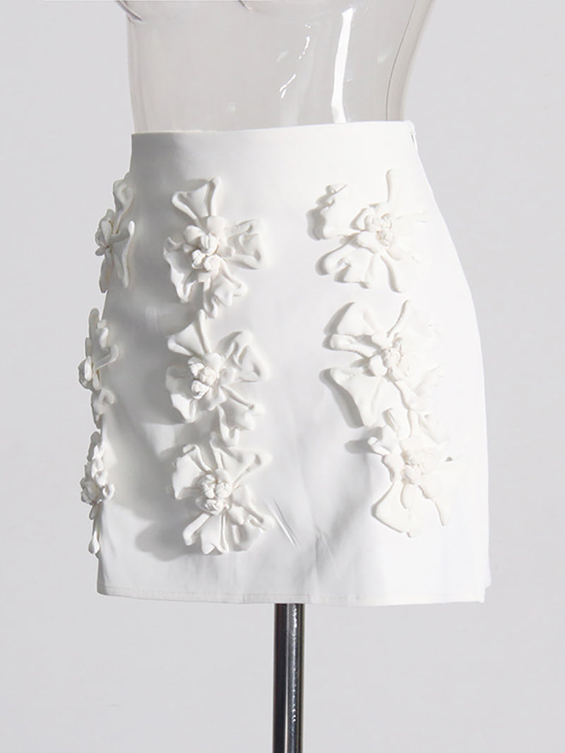 Solid Color Flower Mini Skirt