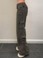 Low Waisted Cargo Pants Wide Leg Jogger Trousers