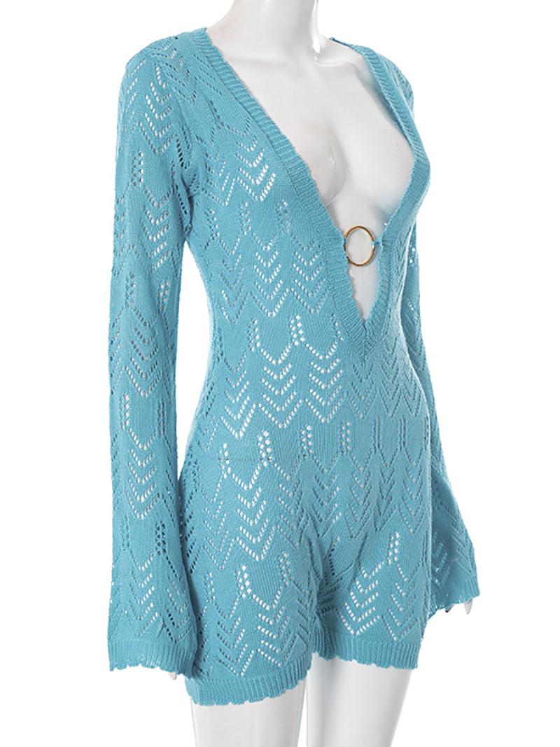 Sexy Deep V Neck Hollow Out Skinny Rompers