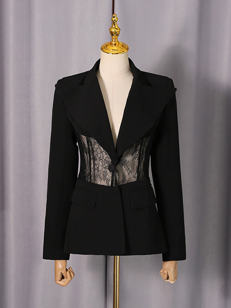 Fashion See through Floral Lace Blazer