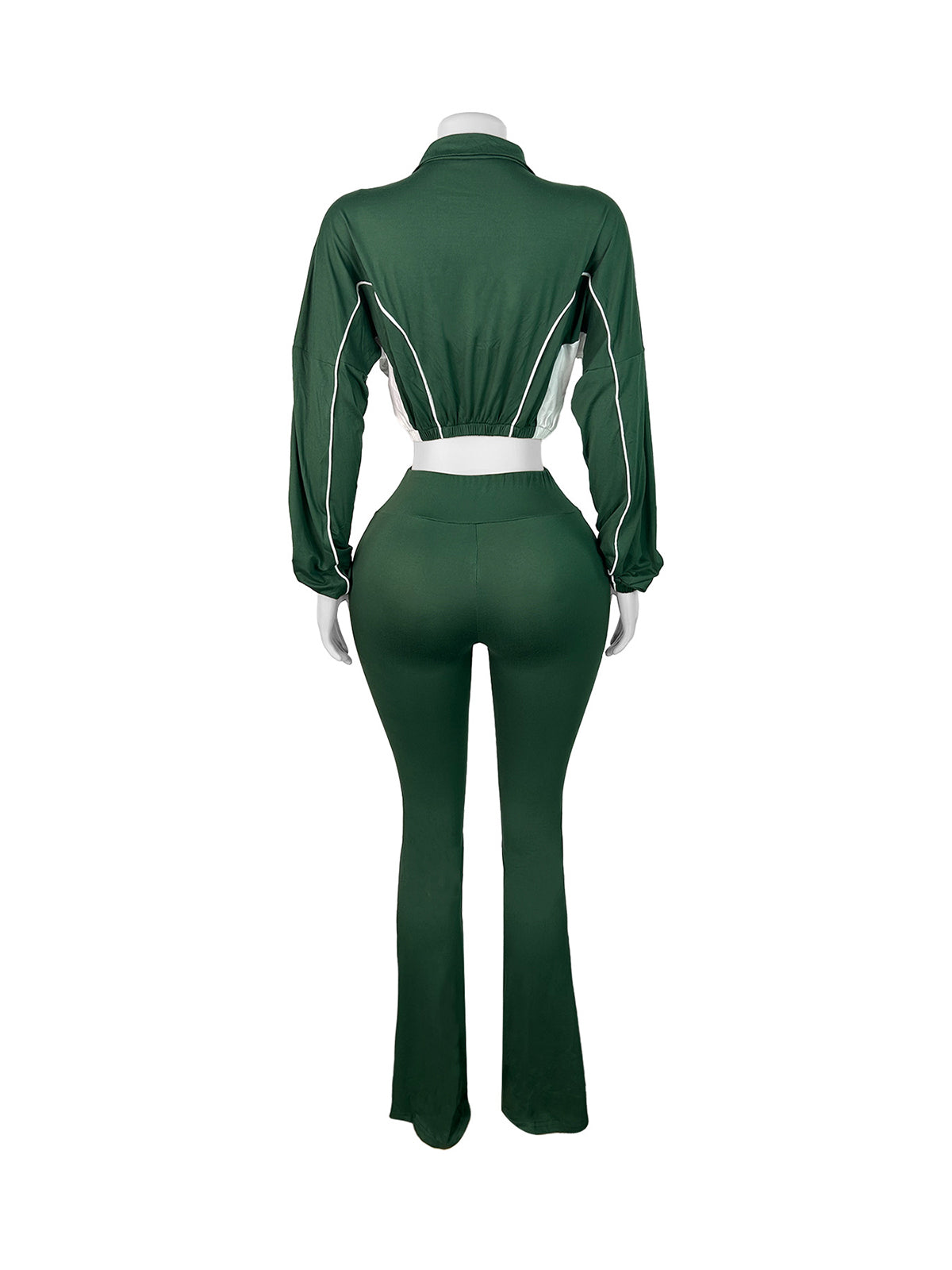 Zipper Cropped Flared Pants Casual Two Piece Sets