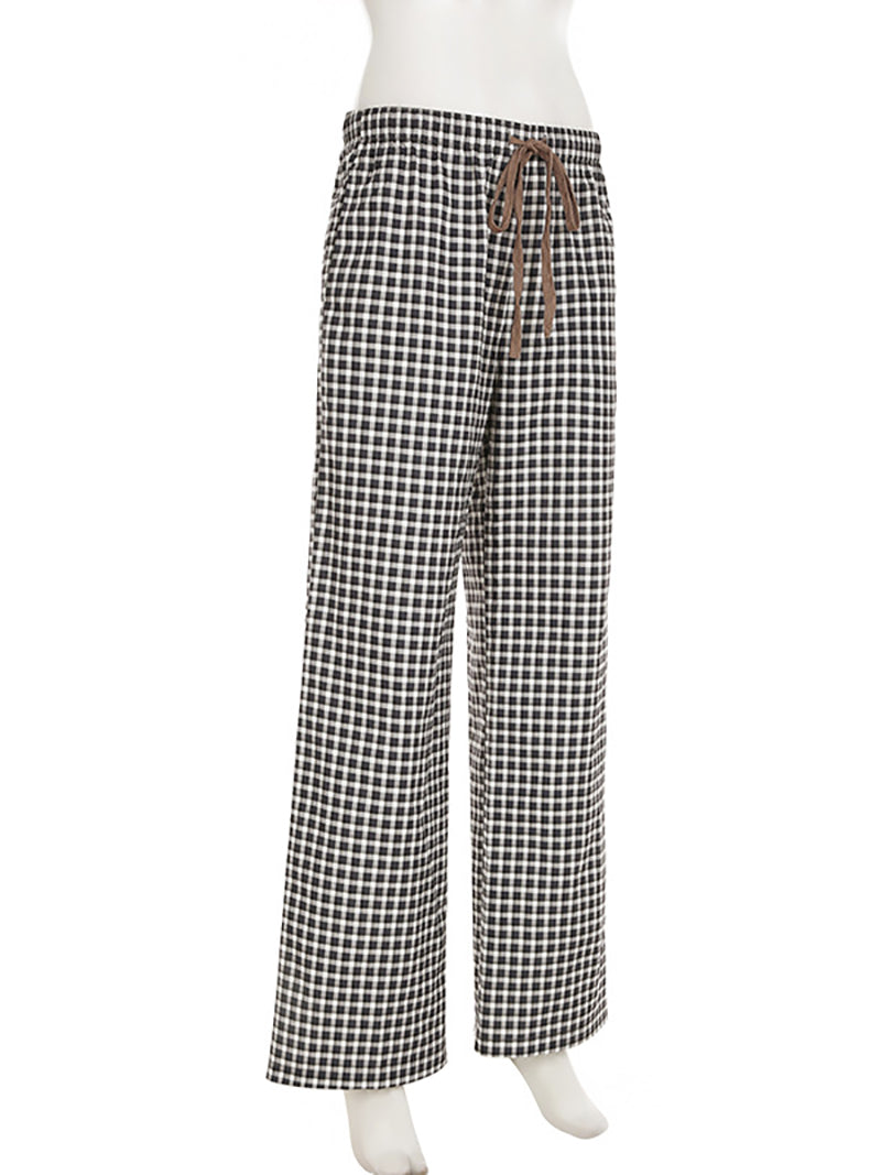 Casual Plaid Print Wide Leg Trouser