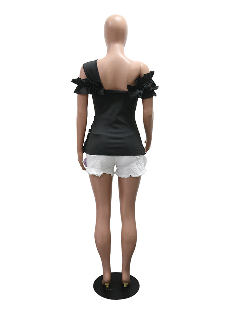 Fashion One Shoulder Irregular Ruffles Tops