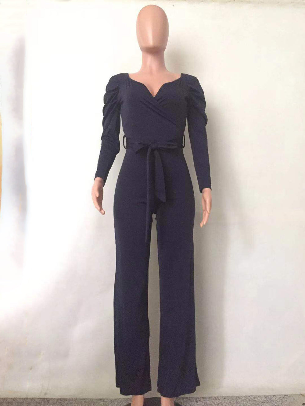 Solid Color V Neck Slim Fit Jumpsuit