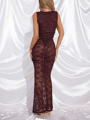 Elegance Sleeveless Lace Bodysuit Long Skirt Sets