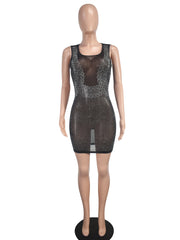 Sexy Beaded Sse-Through Mesh Bodycon Dress