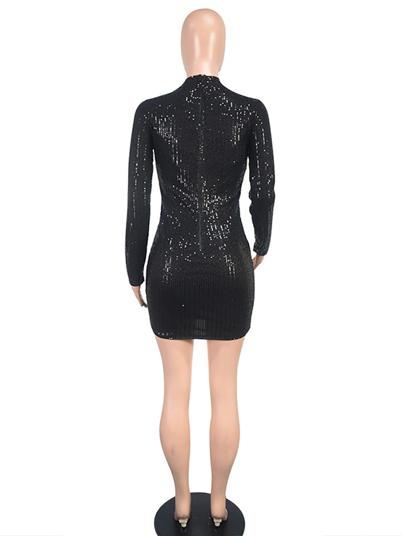 Sequins O Neck Hollow Out Bodycon Mini Dress