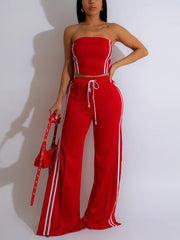 Stripe Tube Top And Wide-Leg Pants Set