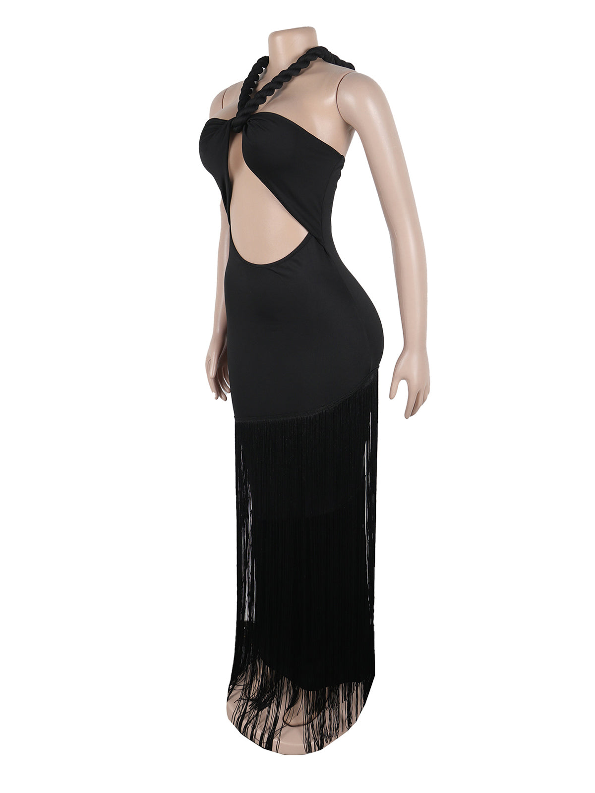 Sexy Fringe Halter Backless Lace-Up Maxi Dress