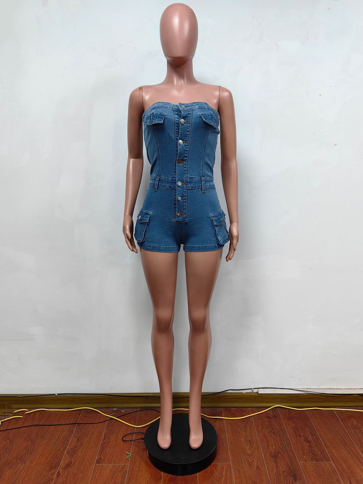 Sexy Strapless Elastic Denim Rompers