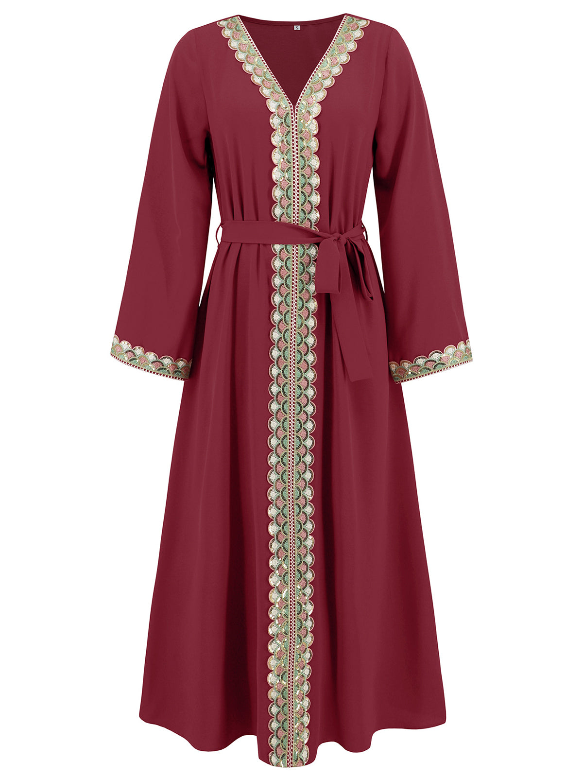 Elegant V Neck Long Sleeve Muslim Maxi Dress