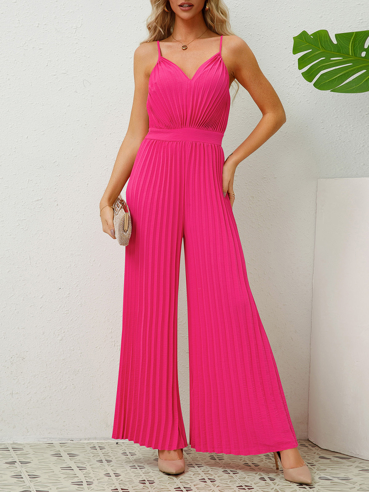 Sexy V Neck Suspenders Pleated Jumpsuit