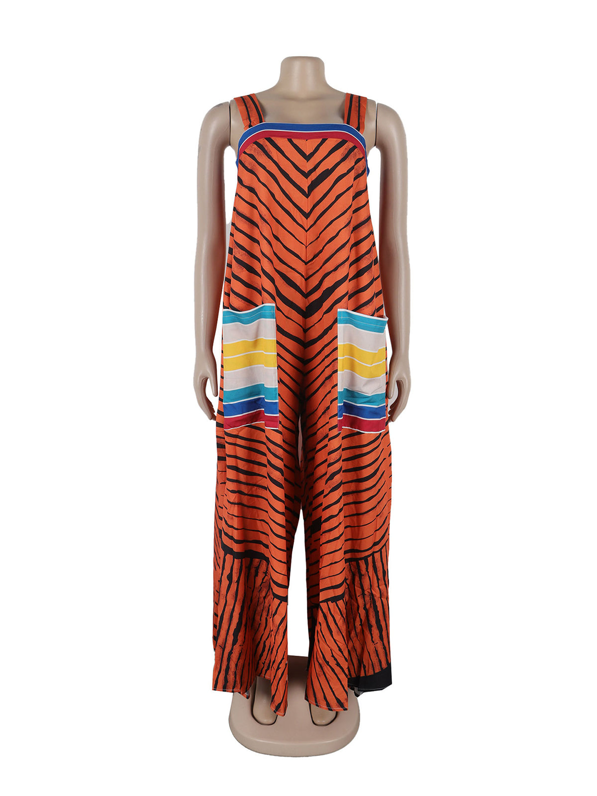 Sexy Striped Print Sleeveless Loose Wide Leg Jumpsuit