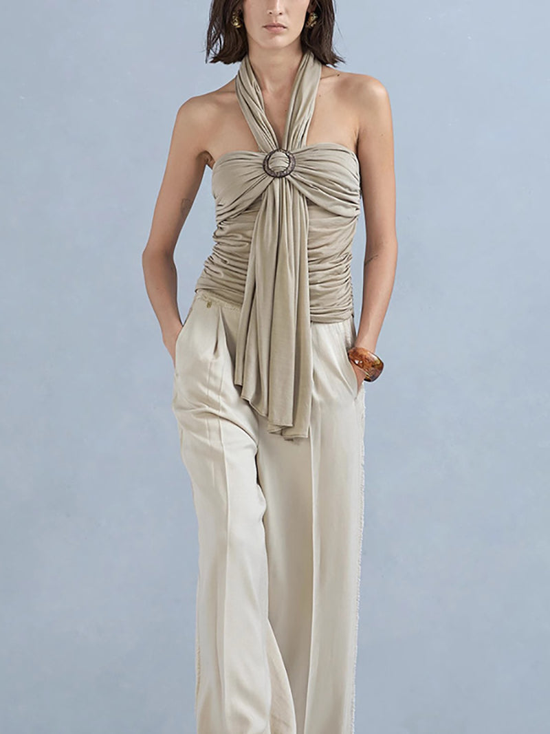 Sexy Halter Neck Ruched Tank Tops