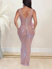 Sexy Rhinestone Sheer Mesh Nightclub Gowns
