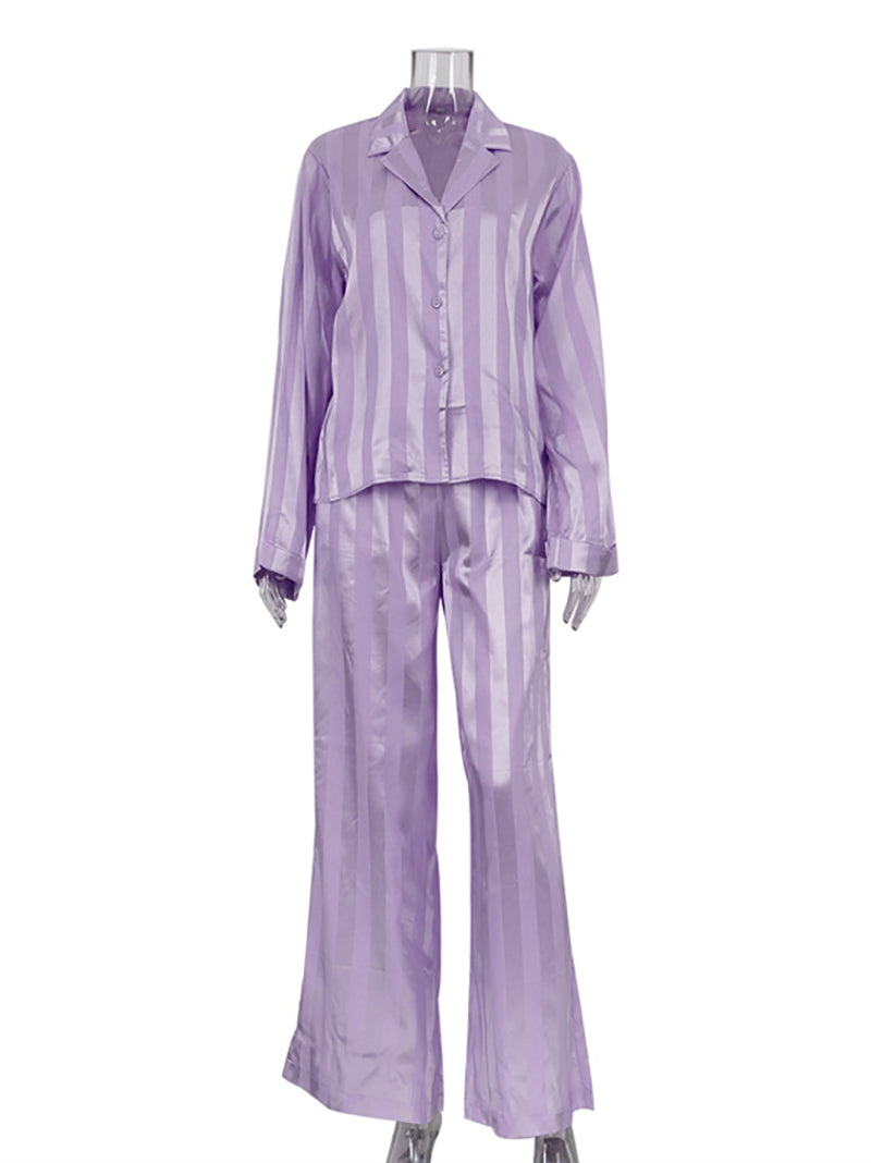 Elegant Loose Stripe Shirt And High Waist Pants Set