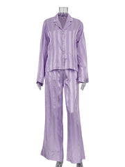 Elegant Loose Stripe Shirt And High Waist Pants Set