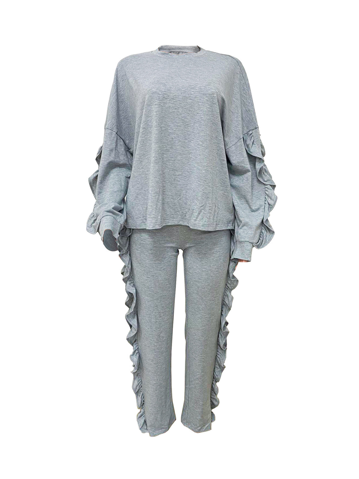 Ruffled Casual Long-Sleeved Top and Pants Two-Piece Set