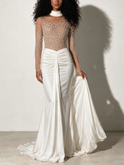 Pearl Mesh Satin Mermaid Dress-boutique