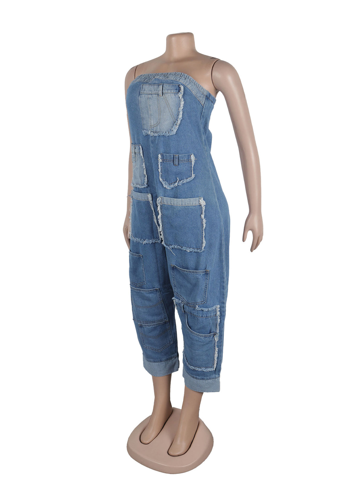 Fashion Casual Baggy Strapless Denim Jumpsuit