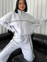 Piped Zip Jacket and Drawstring Pants Set