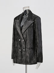 Fashion Folds Pleated Double Breasted Blazer