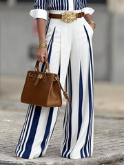 Fashion Striped High Waist Wide-Leg Trousers