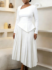 Elegant Slant Collar Asymmetrical Pleated Midi Dress