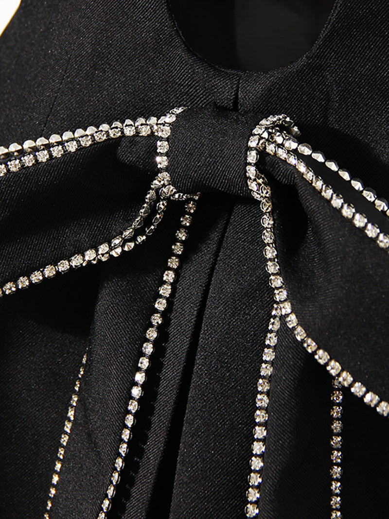 Elegant Chic Black Bow Rhinestones Blazer