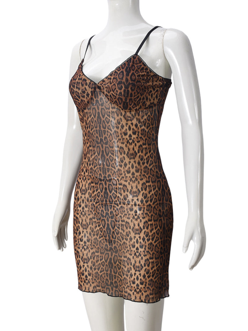 Sexy Leopard Print Sleeveless Mini Dress