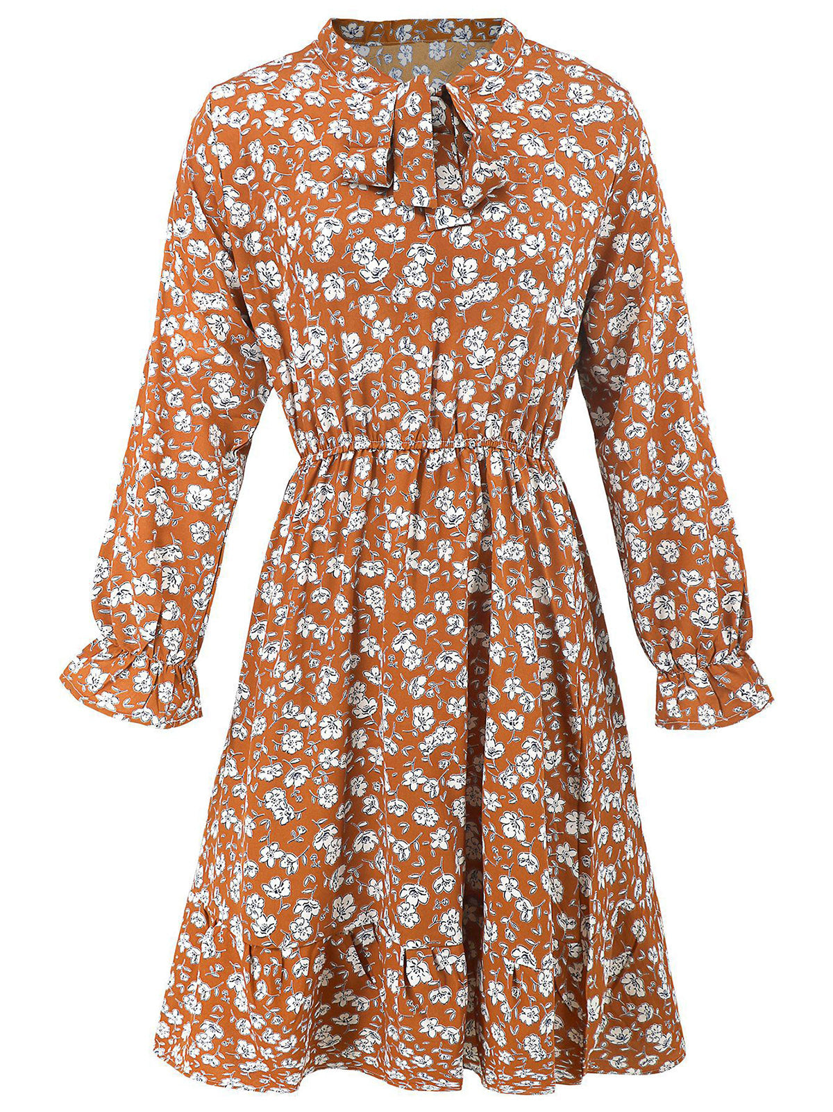Casual Floral Print Ruffle Slim Midi Dress