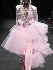 Fashion Irregular See through Tulle Tiered Dress