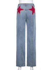 Fashion Five Star Pattern Straight Jeans