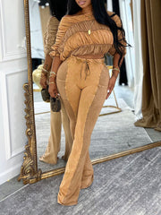 Fashion Ruched Crop Top and Lounge Pant Sets