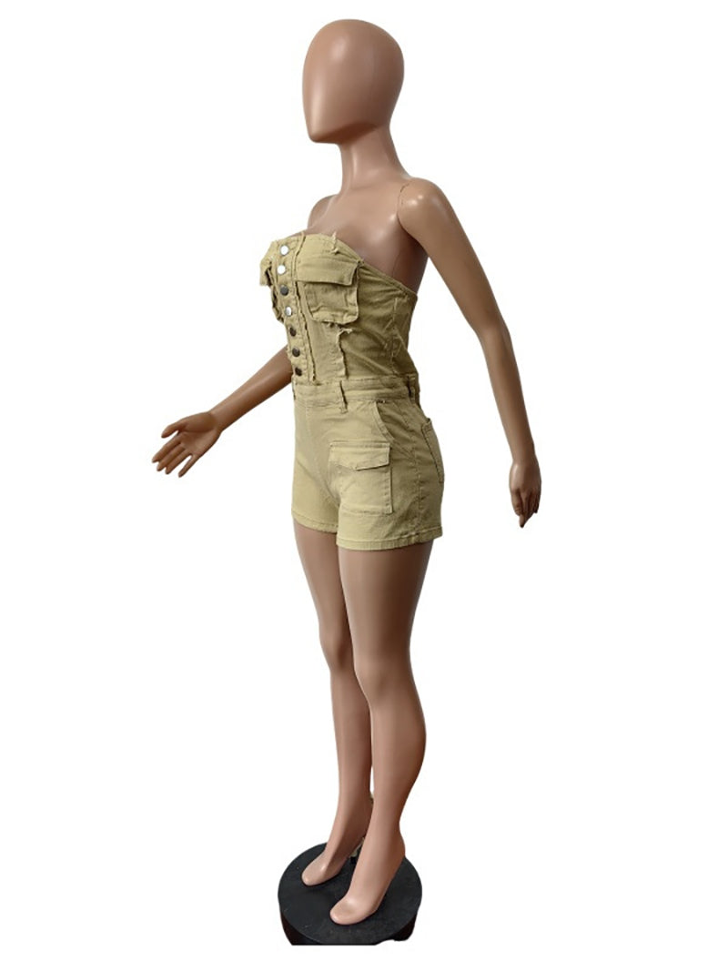 Fashion Strapless Elasticity Cargo Romper