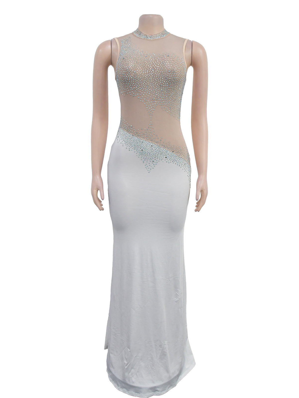 Sexy Sleeveless Rhinestone Sheer Mesh Night Club Dress