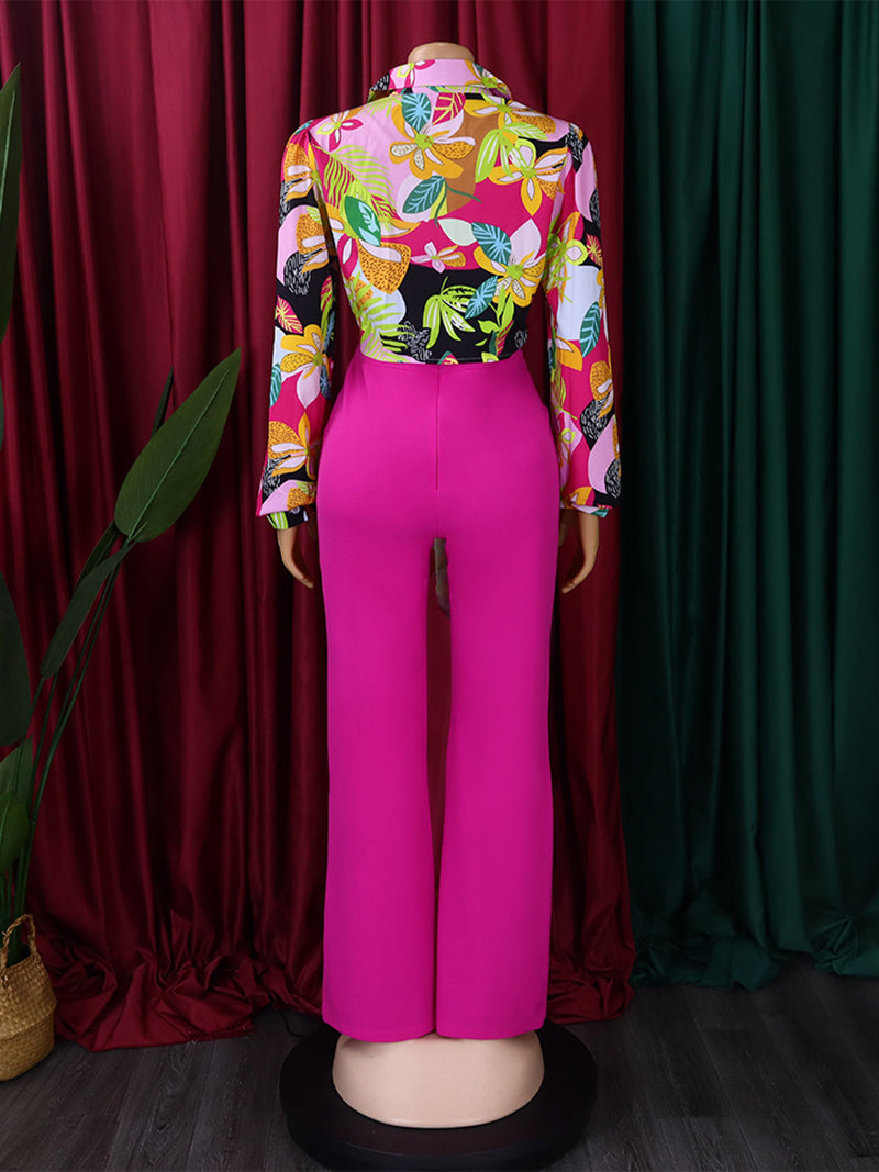 Elegant Print Bandage Top Wide Leg Pants Casual Set